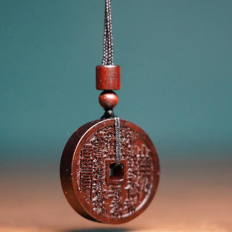 Natural lightning-struck jujube wood jadeified mountain spirit coin pendant, hand-carved in one piece for personal carry