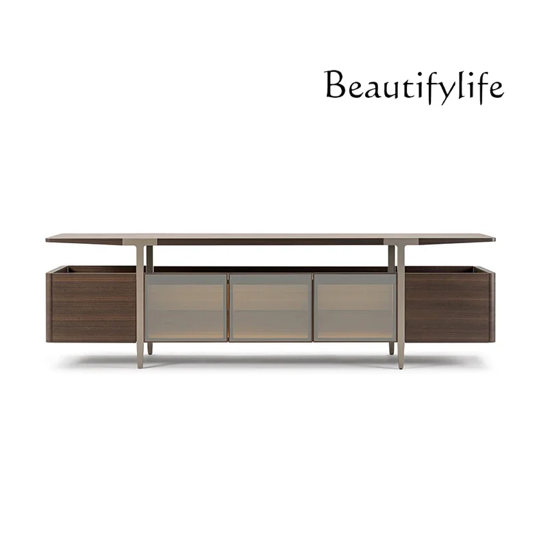 

Minimalist TV Cabinet High-end Locker Tempered Glass Door Side Cabinet Nordic Solid Wood Stainless Steel Floor Cabinet