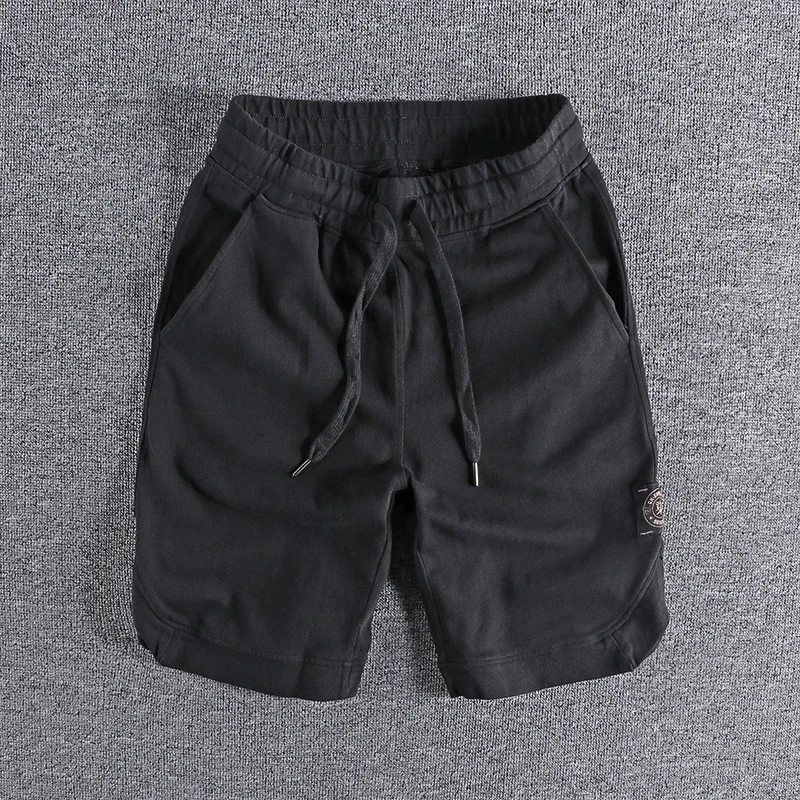 Pantalones cortos deportivos de estilo americano para hombre, Shorts de algodón puro, con cintura elástica, con cordón, informales, de cinco puntos