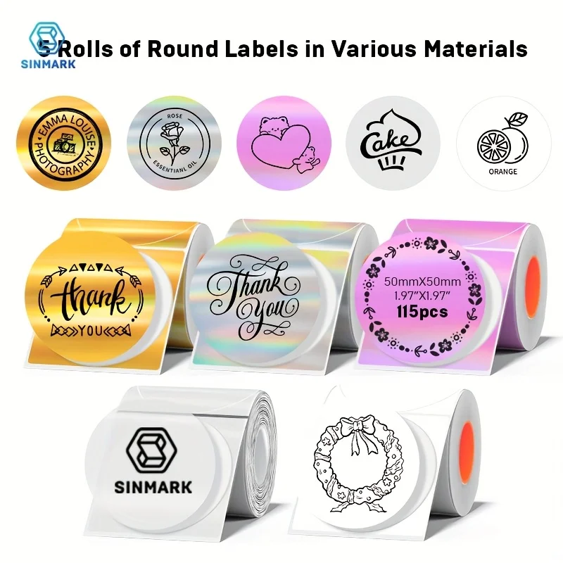 Round 50mm Thermal Labels Transparent Holographic Paper Optional, Self-adhesive Printable Sticker for Mini Label Printer