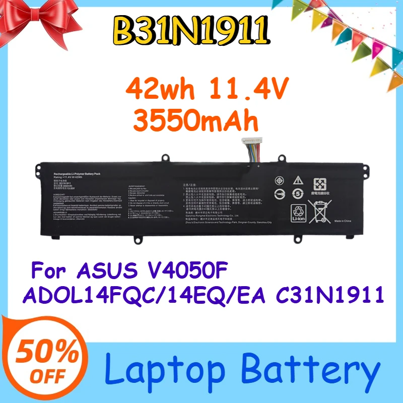 

Аккумулятор B31N1911 42 Вт·ч 11.4 В 3550 мА·ч для ноутбуков ASUS V4050F ADOL14FQC/14EQ/EA C31N1911 – Горячая распродажа