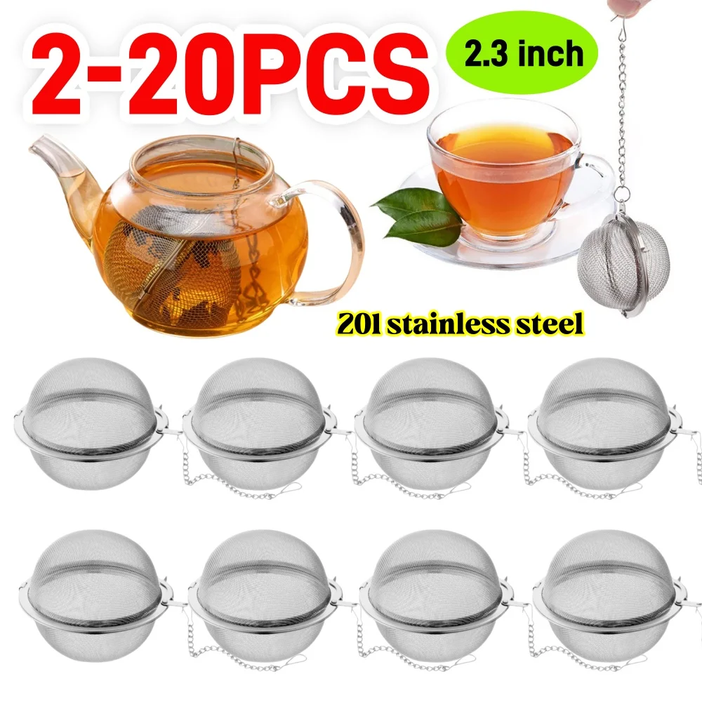 2-20PCS Stainless Steel Tea Ball Loose Leaf Tea Strainer Infusers Mesh Herbal Ball 2.3 inch Mesh Tea Interval Diffuser