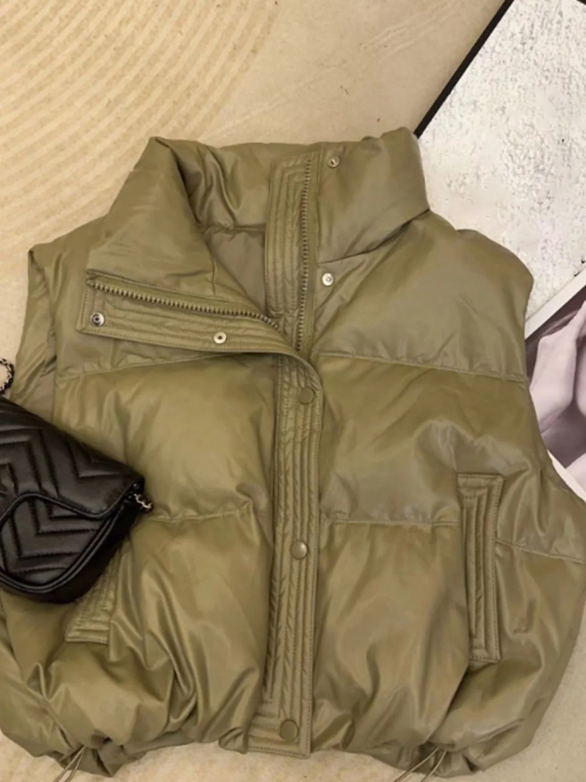 

2025 Winter New Faion Stand Collar down Cotton Vest Women's ort Size Small Jaet oulder Vest Thiened Warm Zipper