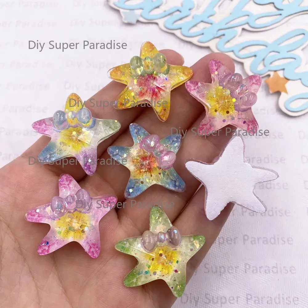 10PCS Mixed Colorful Glitter Resin Cartoon Crystal Bowknot Stars Flatback Rhinestone Figurine DIY Wedding Decor Scrapbook Crafts