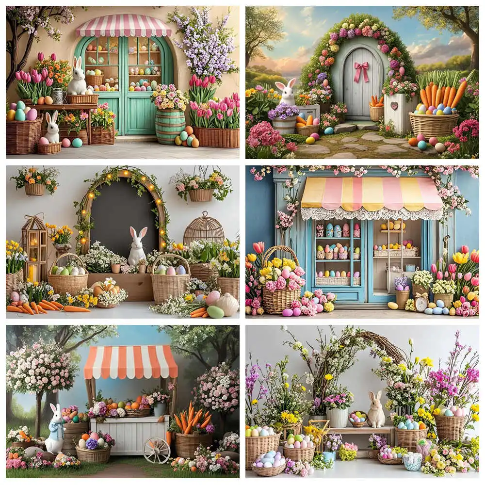 

Photography Background Spring Easter Bunny Eggs Garden Flowers Kids Birthday Party Portrait Decor Backdrop Photo Studio Supplies