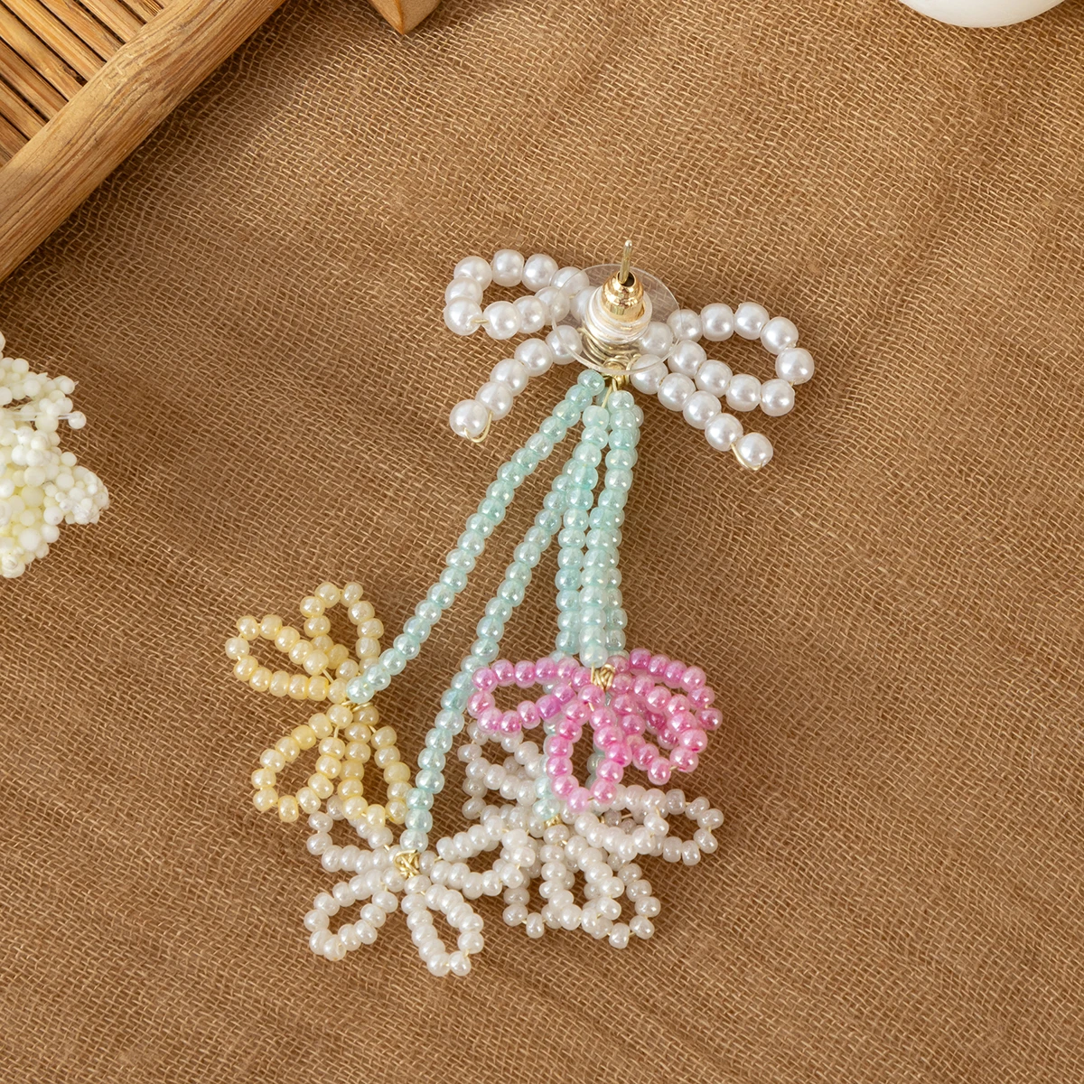 Vintage  Drop Earrings for Women Boho Handmade Flower Colorful Tassel Earrings - view 6