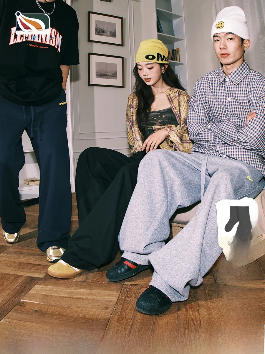 

Leormanism, прямые повседневные брюки с вышивкой на подкладке, мужские осенне-зимние модные брендовые брюки свободного покроя