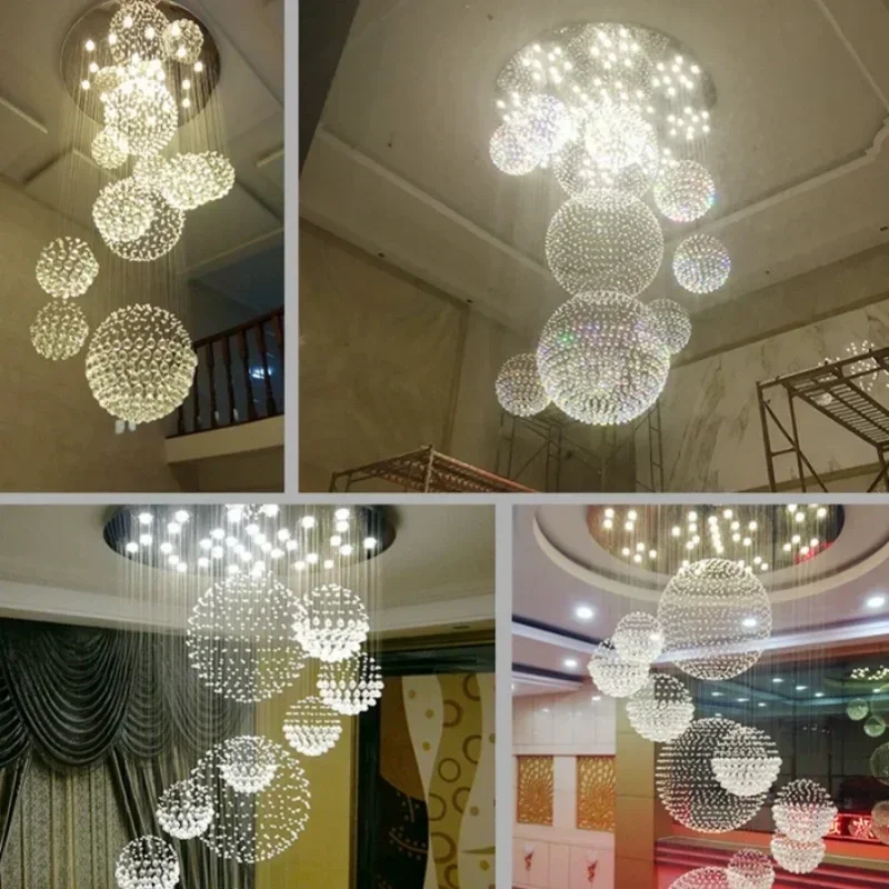 دوبلكس كريستال قلادة مصباح فيلا فندق اللوبي غرفة المعيشة الجوف لوفت الدرج الفاخرة Led الثريا الحديثة إضاءة ديكوريّة المنزل