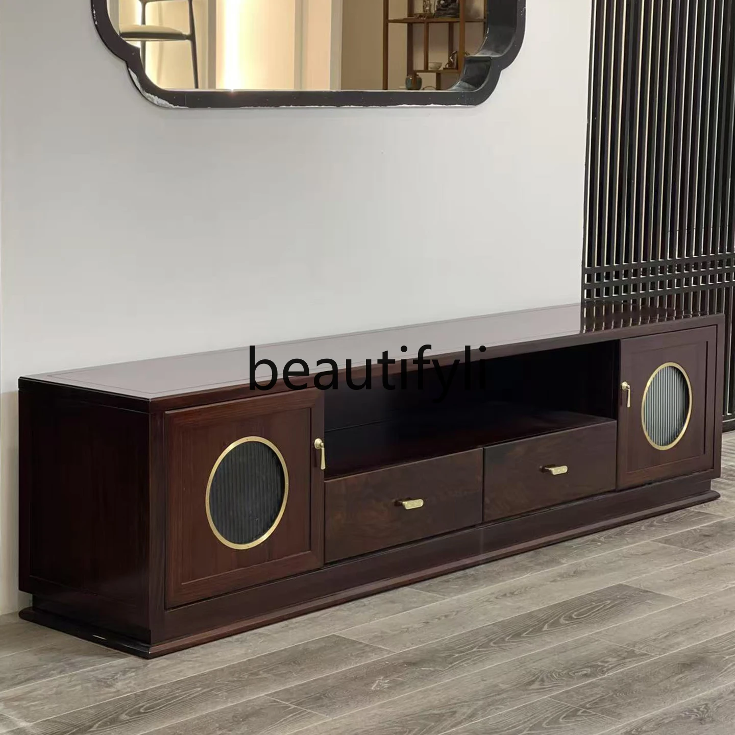 

New Chinese TV cabinet, ebony solid wood TV cabinet, integrated cabinet for storage and storage