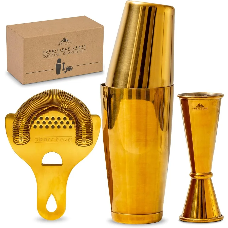 

Набор коктейльных шейкеров из 4 предметов для профессионального и домашнего бара, набор премиум-класса для бара, подарки включает ситечко, японский джиггер и Бостон Ша