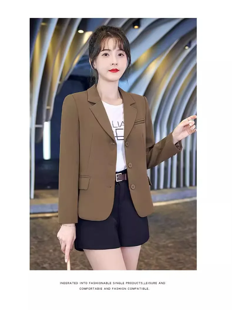 

Blazer Oversize Women Women'S Summer Suit Notched Collar Crop Korean Chic Single Button Coat Elegant Sports Casual Fashion