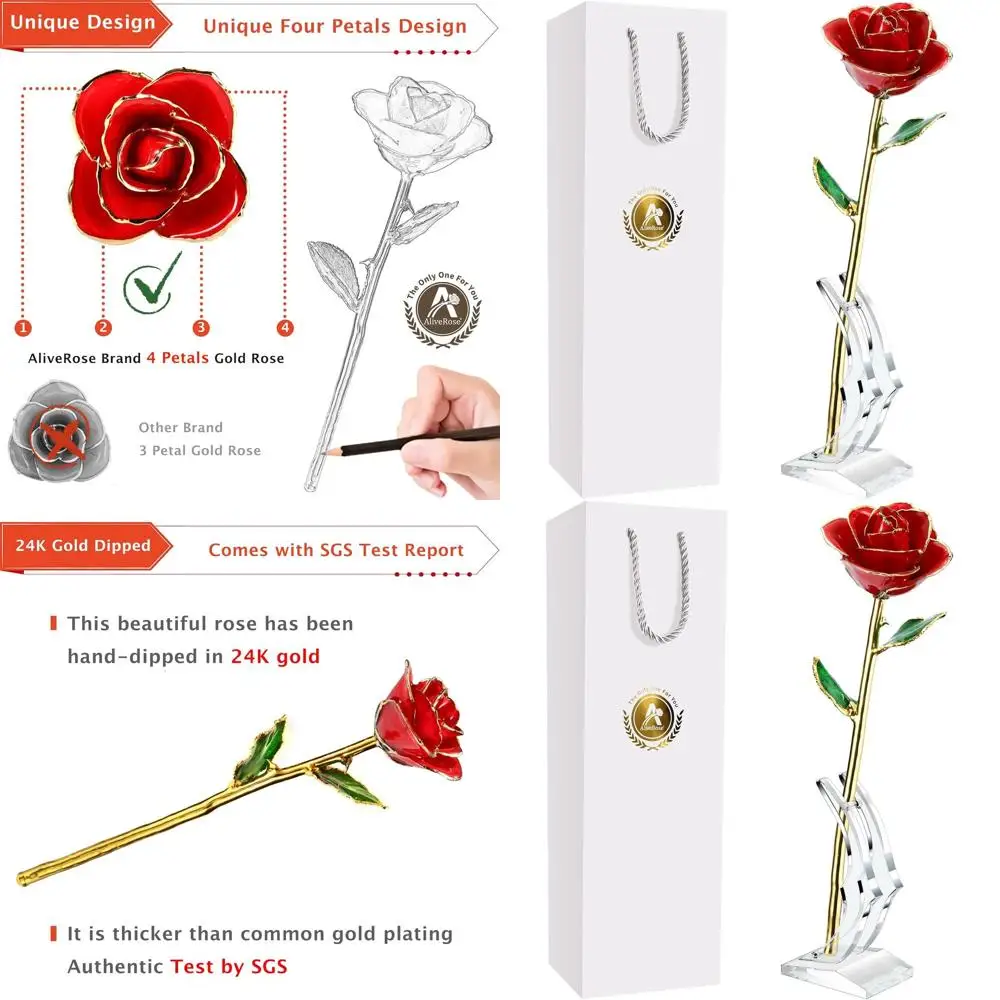 

Настоящая роза, покрытая 24-каратным золотом, с подставкой - уникальный дизайн для Дня святого Валентина, Дня матери или годовщин.