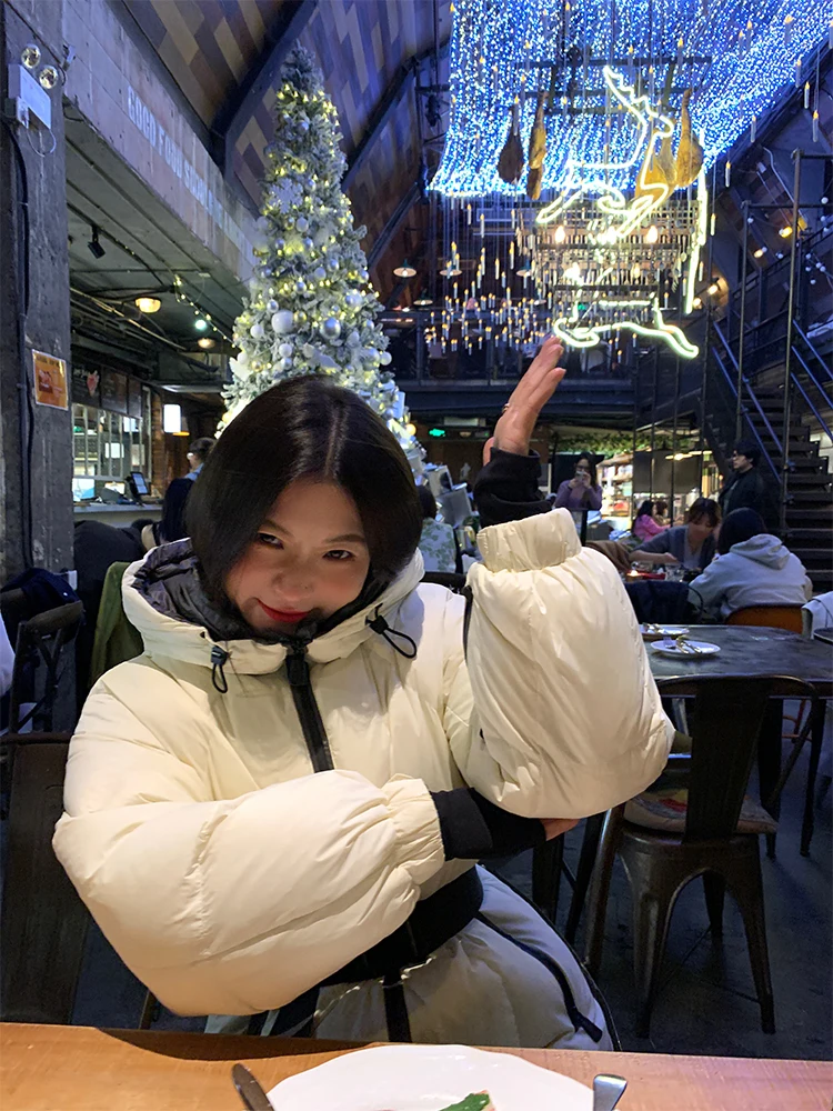 Dames Winter Puffer Jaet Wit Capuchon Taille-klinkende Warmte Hoog naar beneden Inhoud Koreaanse Sle Thiened Lange Sve Rits