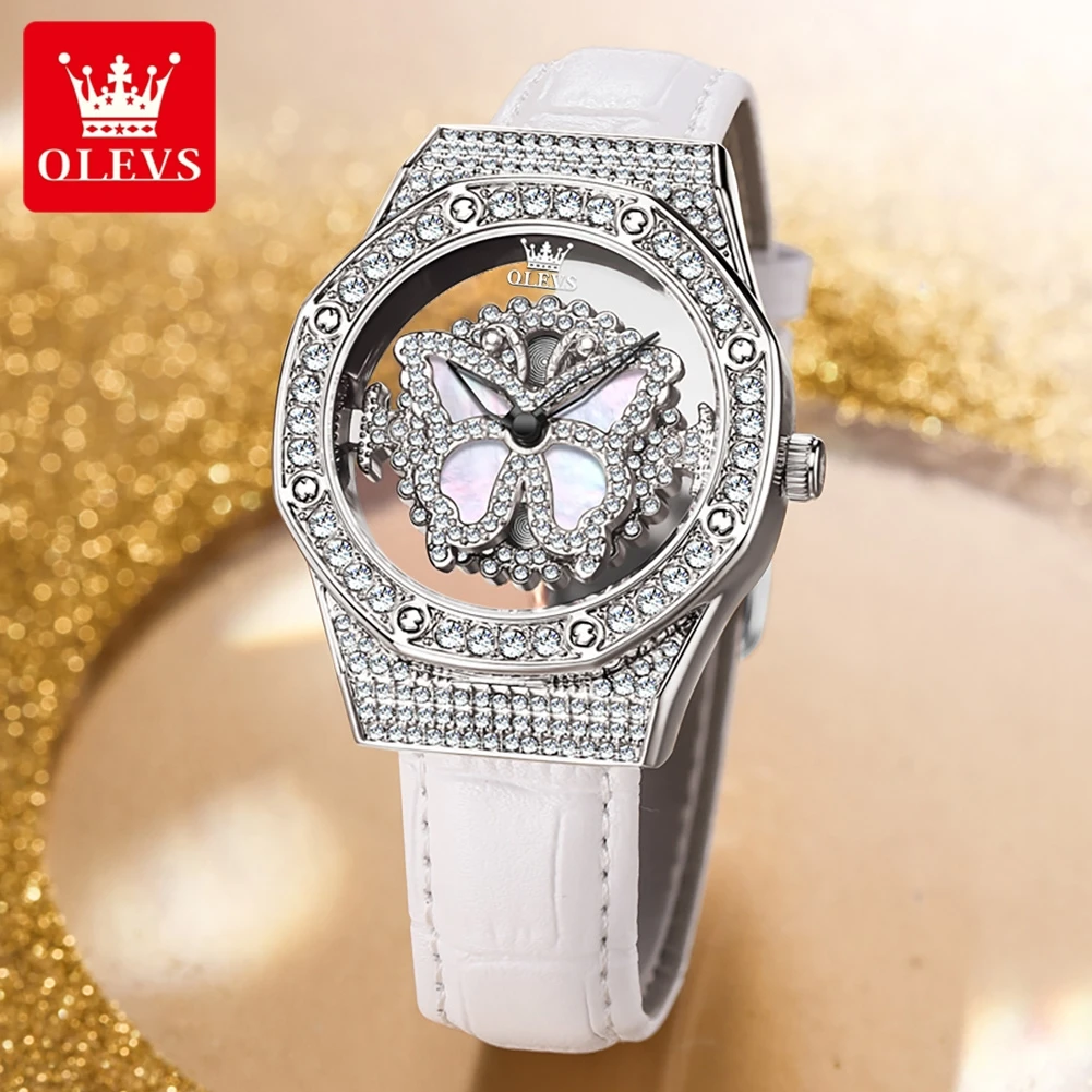 OLEVS 9996 Watch Elegant  Luxury Woman Skeleton Quartz Watch Scale Waterproof Luminous Diamond Dial Ladies Watch Gifts Original