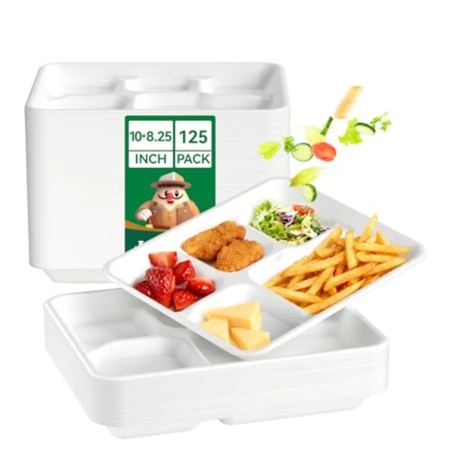 

Compostable Compartment Paper Plates 108.251 [ ] Small Heavy Duty Divided Disposable Eco-Friendly Biodegradable Food Tray for S