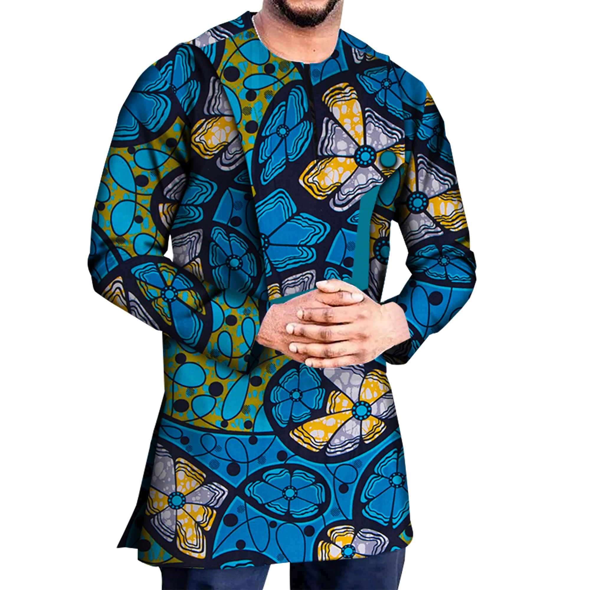 African Shirt for Men Long Sleeve African Dashiki Shirt African Print Men\'s Cotton Shirts Tops African Clothes WYN1222