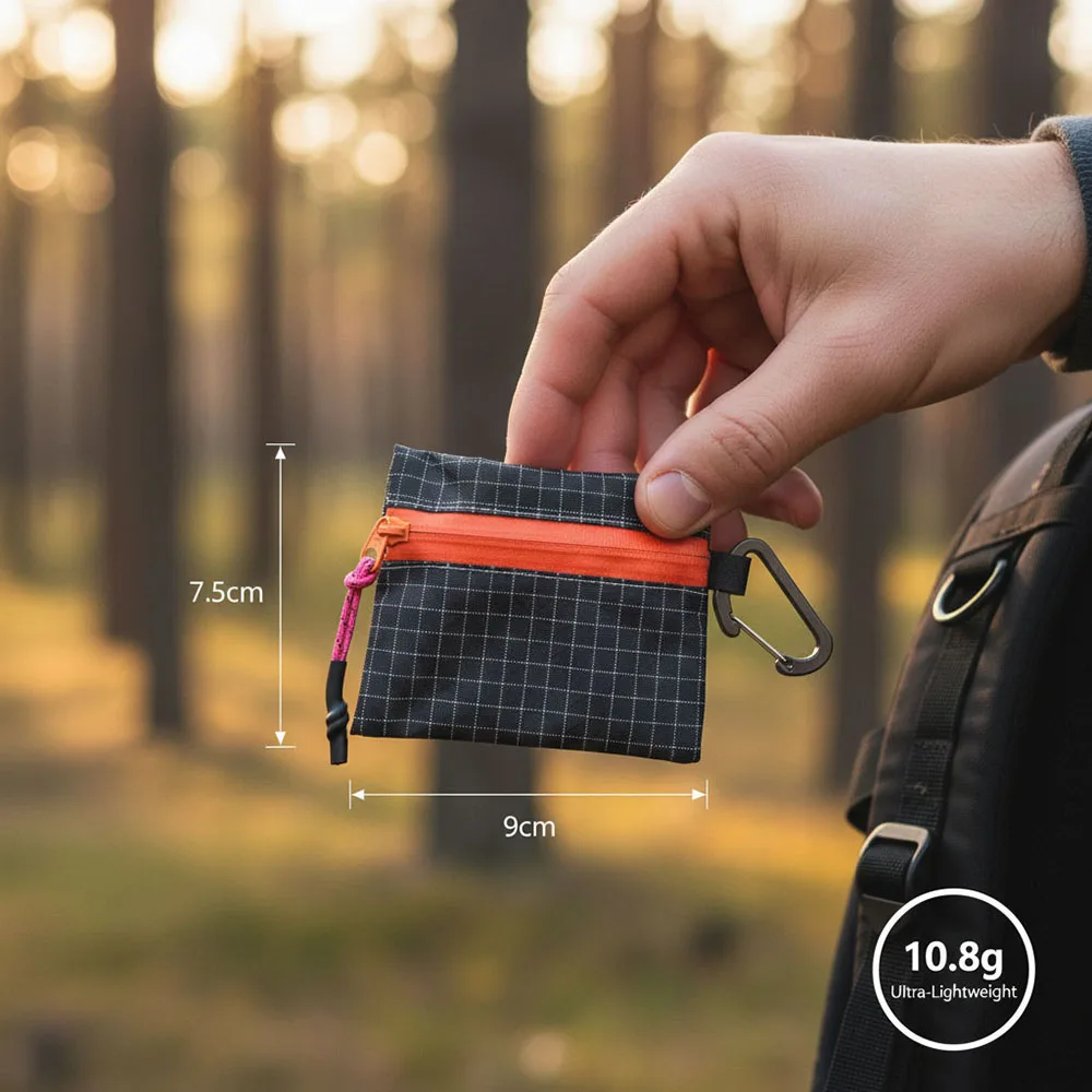 UHMWPE Outdoor-Aufbewahrungstasche, Trail-Münzbeutel, Mini-Upcycled-Ultraleicht-D-Ring-EDC-Halter für Rucksackreisen, Wandern, Camping