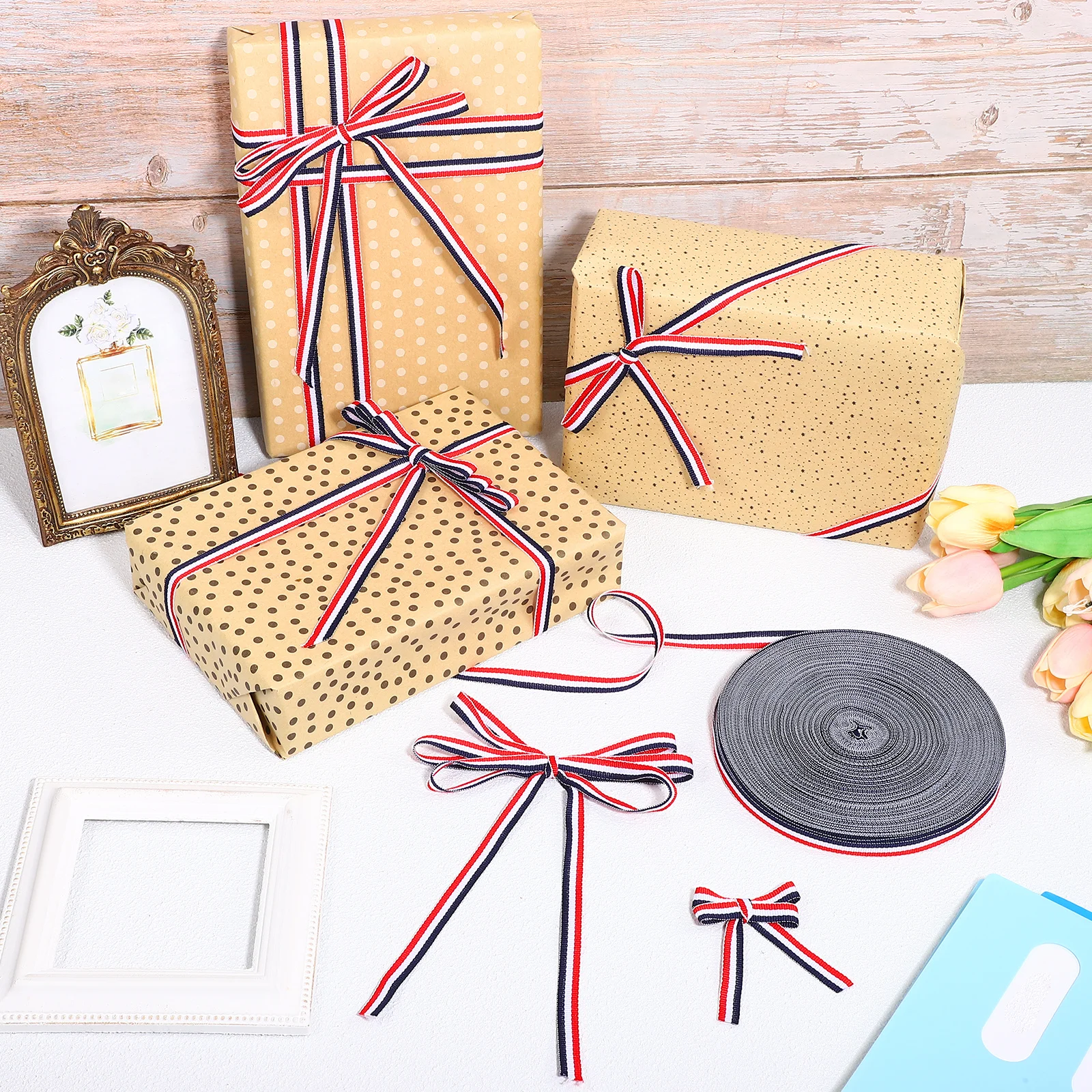 

1Cm 50M Polyester Stripes -Friendly Fabric Ribbon For Wedding Gift Wrapping Craft Sewing Projects Bulk Ribbon