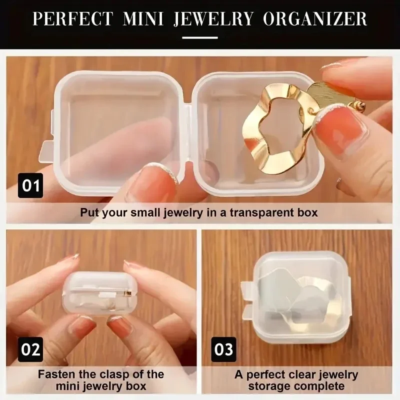 10/50pcs Mini Storage Box Transparent Square Plastic Case for Earring Ring Jewelry Packaging Portable Grocery Storage Organizer