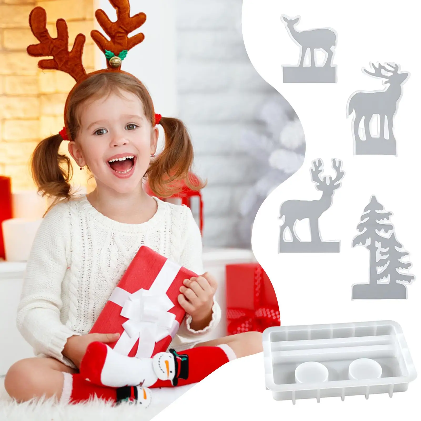 

Christmas Silicone Molds Christmas Tree Elk Plaster Casting Molds Kit Easy Release Holiday Crafting Tools For Epoxy Resin