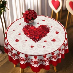 1 Piece of Romantic Valentine's Day Square Tablecloth, 5 Sizes Available, Spring Heart-Shaped Pattern Round Tablecloth, Edge Embossing Process, Valentine's Day Garden Tablecloth Decoration, Tablecloth for Daily Home Kitchen, Terrace, Gift