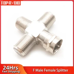 1Piece F Male to 3x F Female Converter F Type Male Female 4 Way Splitter Nickel Plated  RF Video Coaxial Connector for TV Box