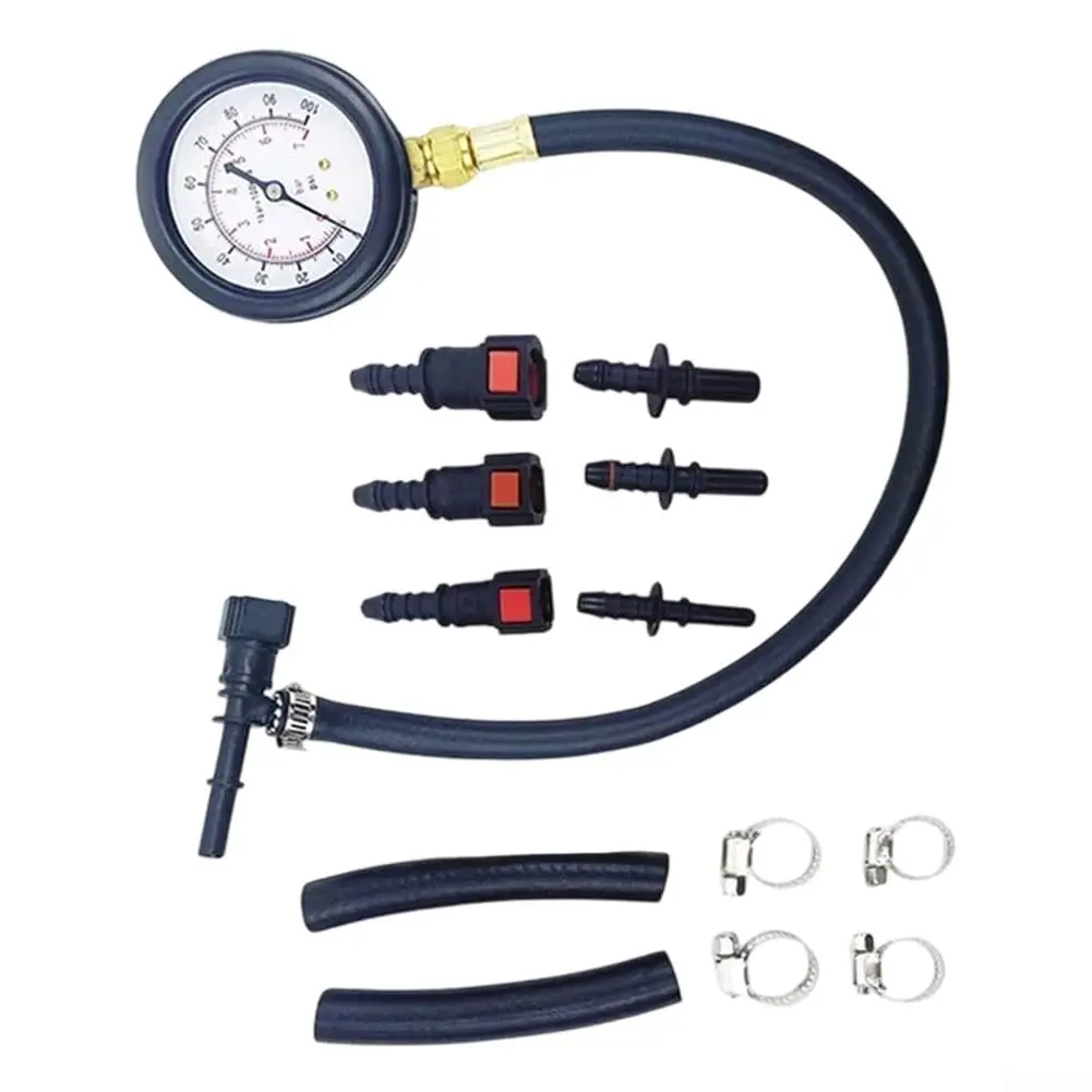 

Car Motorcycle Fuel Pressure Tester Kit with Multiple Adapters 0-100PSI Gasoline Gauge for Automobile Truck Diagnostic Tool