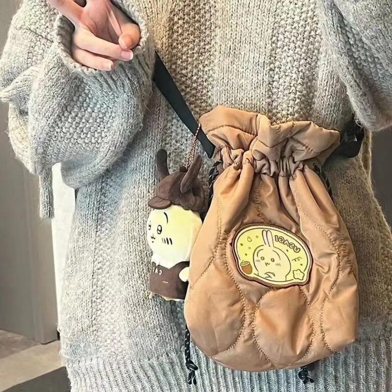 Bolso cruzado con cordón para niña, bolsa de almacenamiento portátil Kawaii, bolsa de hombro bonita, serie Usagi, Anime Chiikawa Hachiware, regalo para niña