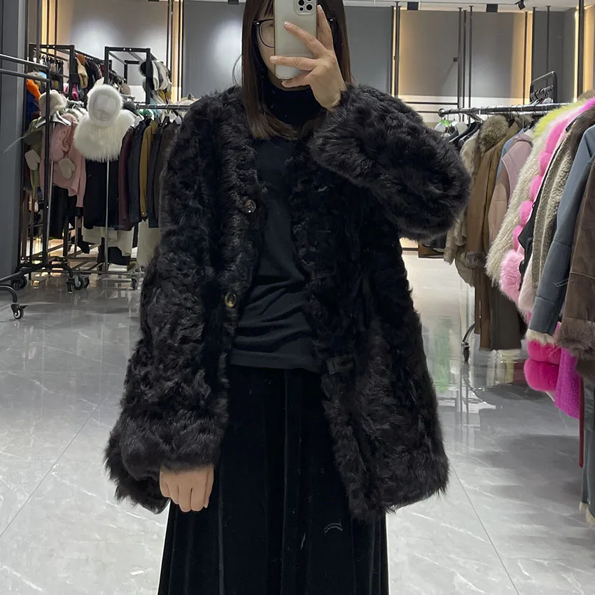 Janefur الخريف الشتاء النساء سترة جلد الغنم شيرلينغ معطف الفراء الطبيعي موضة الدافئة السيدات رقيق معاطف الفرو JFB9-25007