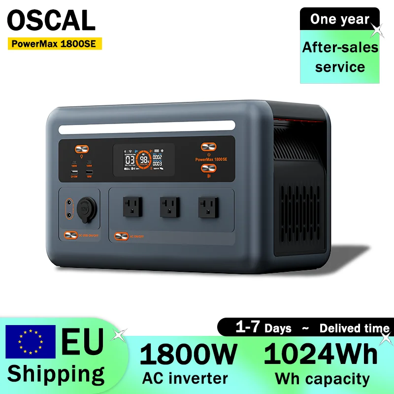 OSCAL PowerMax1800SE Portable Power Station 1800W Solar Generator 1024Wh LiFePO4 Battery Mobile power Outdoor Camping Home Backu
