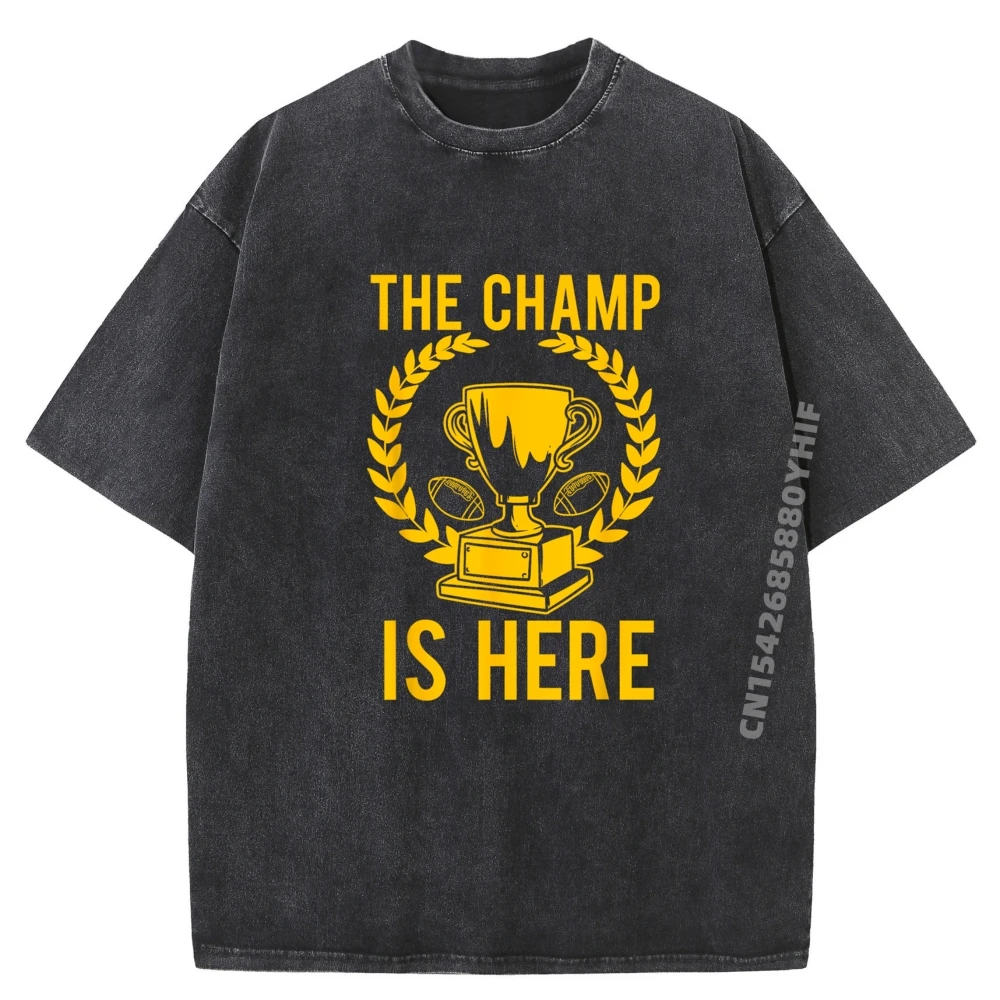 

Retro Graphic Tshirt Funny Fantasy Football Champ Is Here Streetwear Men Soft Washed Camiseta Family Printed Shirt