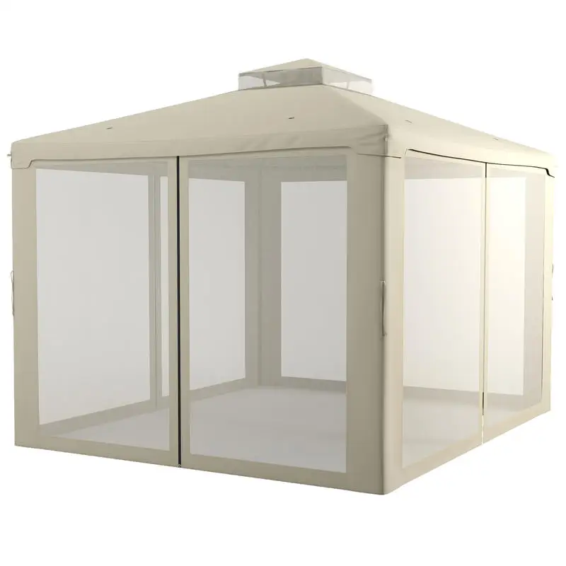 

Outsunny 9.6' x 11.6' Patio Gazebo Outdoor Canopy Shelter with 2-Tier Roof and Netting, Steel Frame for Garden, Cream White