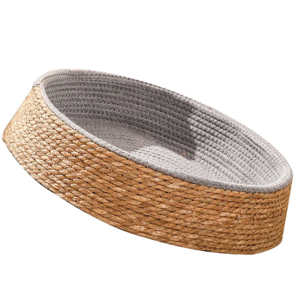 

Rattan Pet Bed Shallow Brown Small Size Durable Hand Woven Dog Cat Nest Comfortable Sleeping Mat Round Shape Warm Lightweight