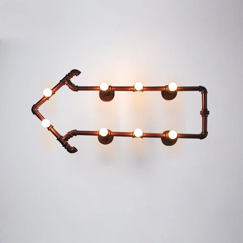 Retro Industrial Wall Lamp Iron Water Pipe Arrow Shape E27 LED Lighting Bar Restaurant Corridor Parlor Indoor Lamp