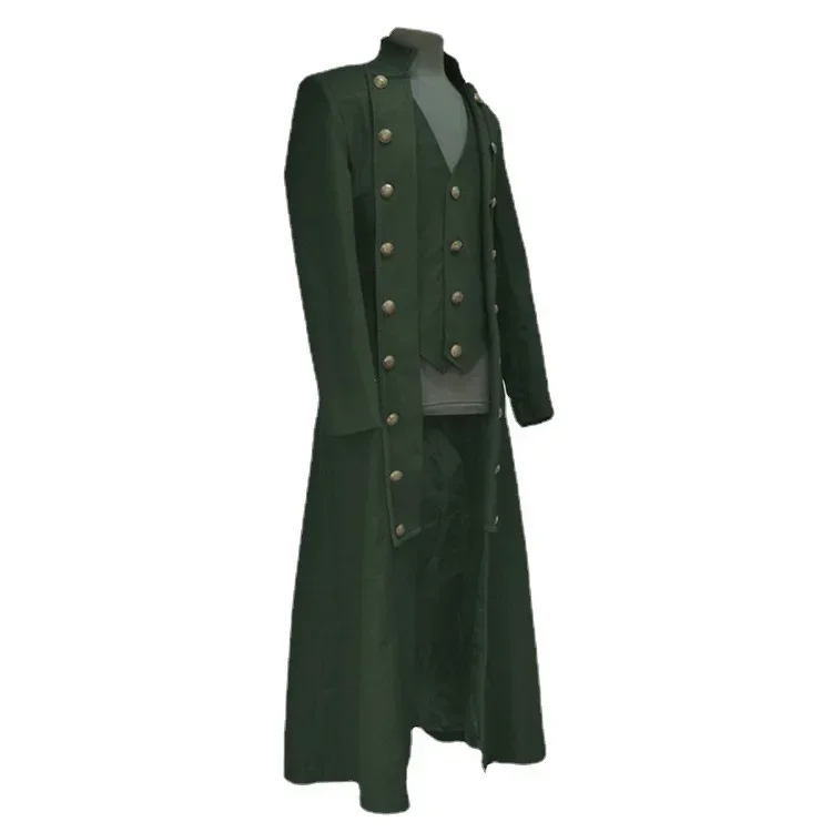 Mens Steampunk Medieval Tailcoat Long Jacket Vintage Gothic Victorian Frock Coat Uniform Halloween Cosplay Costume Abrigo Hombre