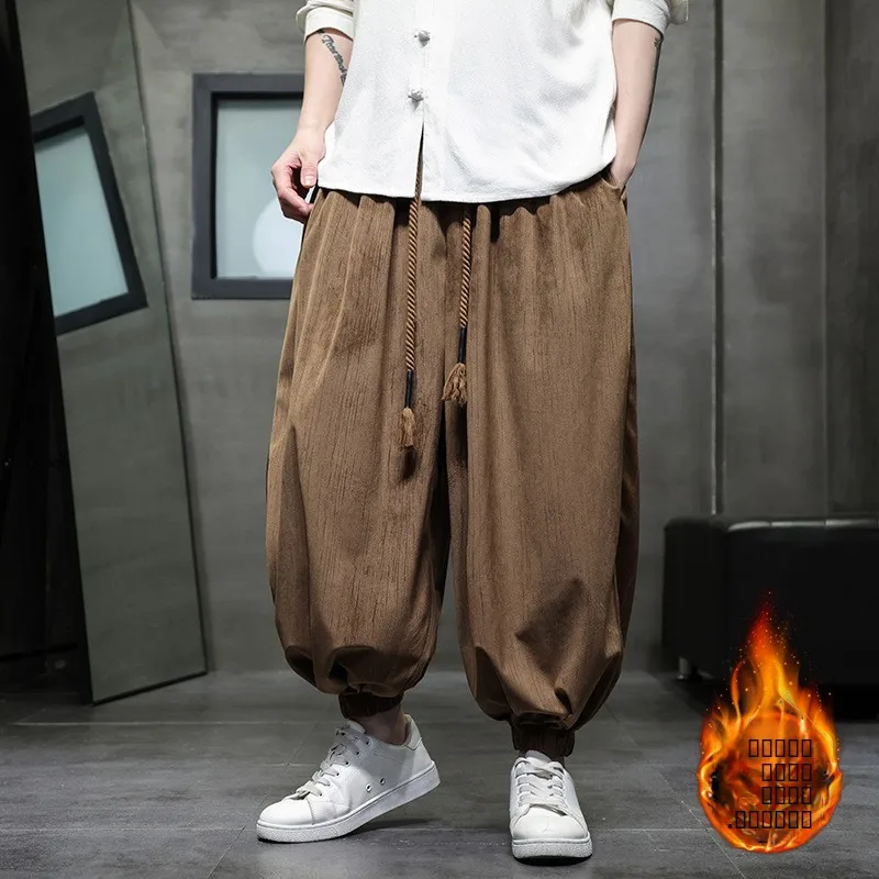 

Men's Autumn Winter New Sle Harlan Pants Chinese Sle Corduroy Wide Leg Pants Low Waist Straight Cut Casual Trousers