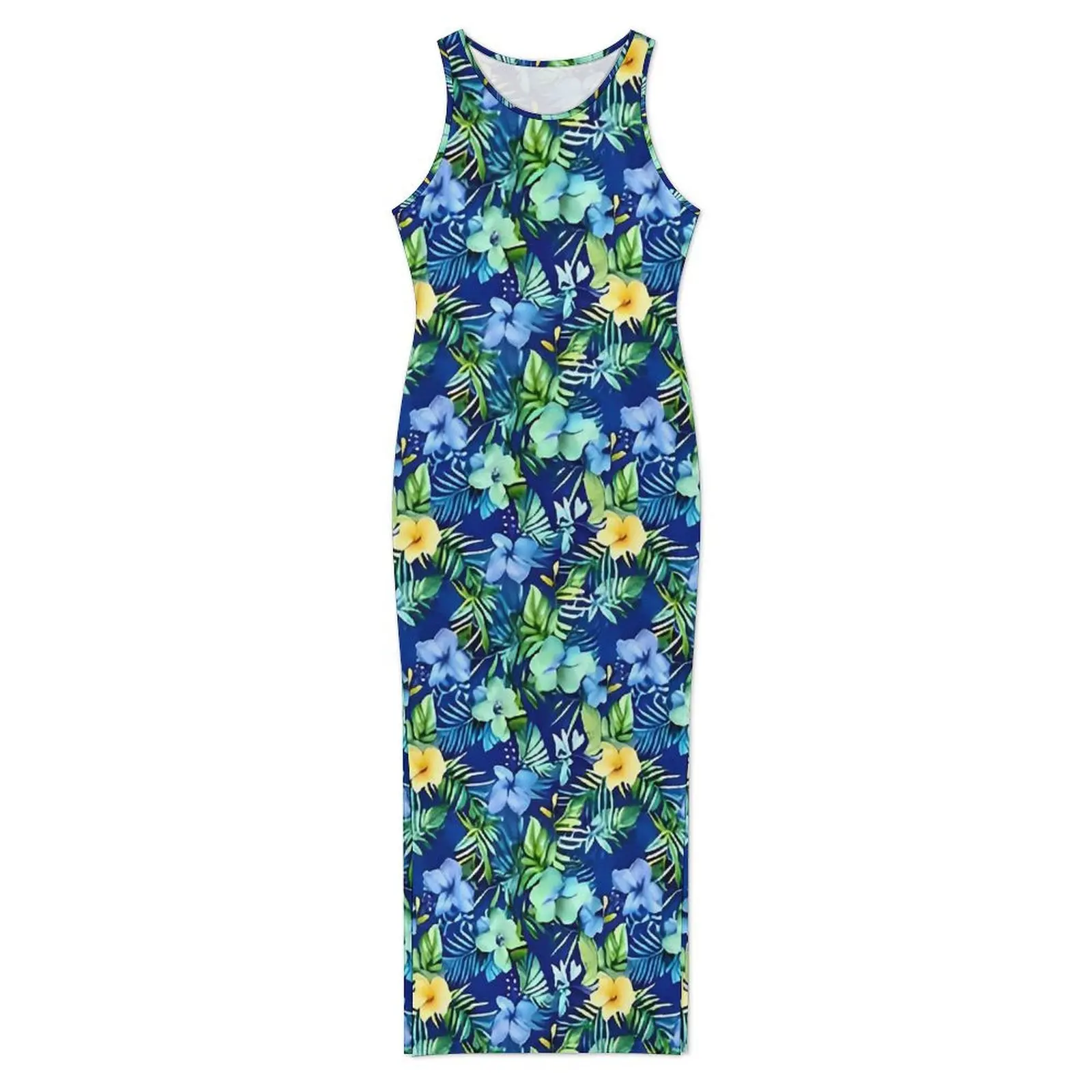 Frauen Tropische Blume Kleid Vintage Floral Street Wear, Figurbetontes Kleid Sommer Ärmellose Maxi Kleider Grafik Übergroßen Vestidos