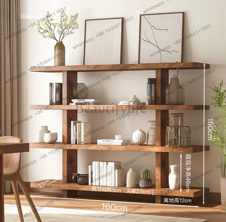 PG Solid wood floor-to-ceiling storage Bogu shelf, display rack, log against the wall, bookcase display, multi-layer bookshelf