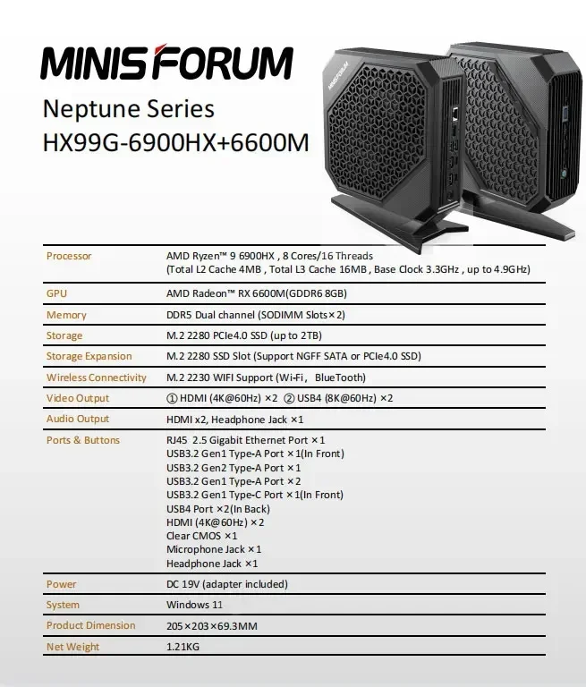 شحن مجاني MINISFORUM HX99G Ryzen 9 6900HX RX6600M Windows 11/ Ubuntu / Linux Business Gaming كمبيوتر صغير #3