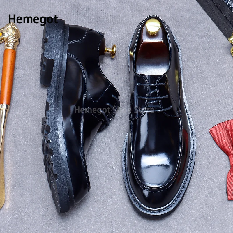 

Men's Thick Sole Lace-Up Derby Shoes Business Casual Shoes British Men's Shoes Bright Leather Formal High Quality Wedding Shoes