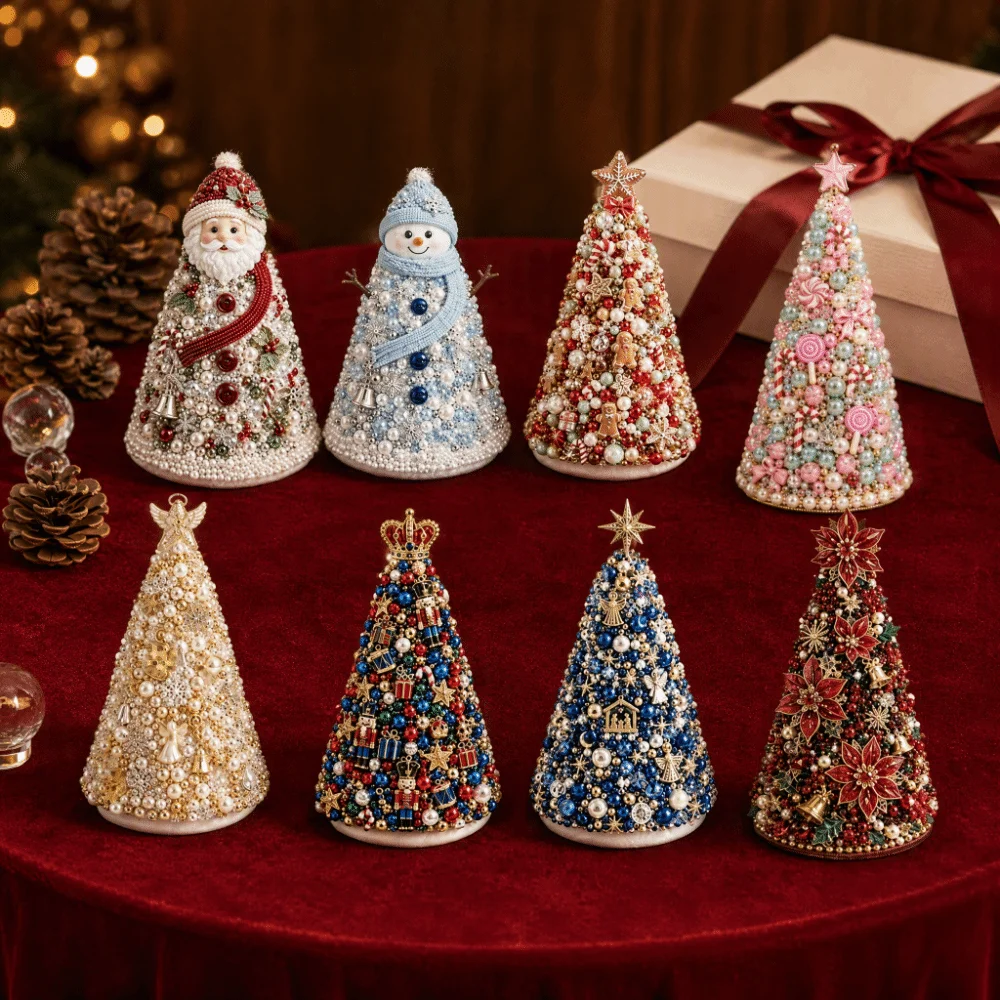 Multicolor Beaded Christmas Tree Kit Home Tabletop Size Creative Craft Design DIY Ornament Making Set Crystal Beads Dreamy Style
