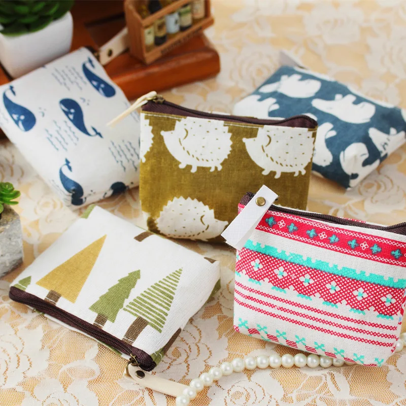 Fashion Flower Pattern Coin Purses Small Fresh Canvas Coin Wallet Lady Girls Earphone Coin Key Money Storage Bag Zipper Pouch