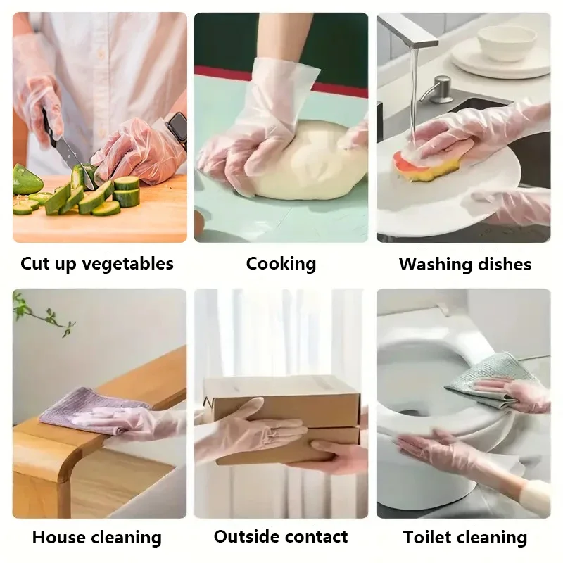 100PCS Disposable TPE Gloves Disposable Cleaning Gloves Baking Hairdressing Kitchen Hotels Restaurants Bathroom Cleaning Tools