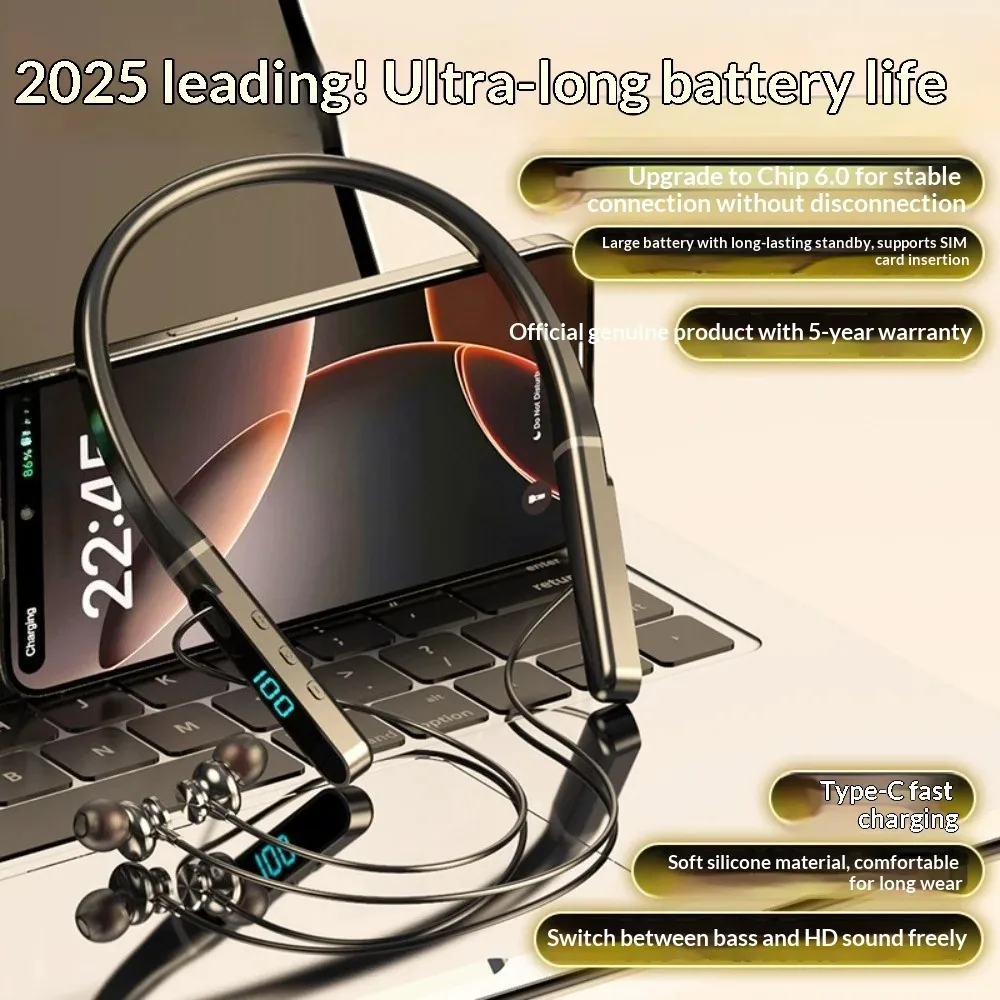 Neck-Hung Bluetooth Earphones Comfortable to Wear Ultra-Long Battery Life Noise Cancellation Stereo Sound for Sleep Running Spor
