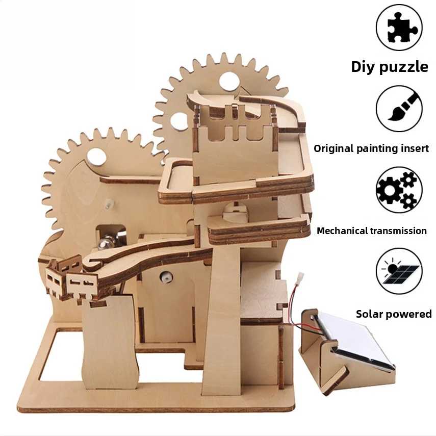 3d Children's Educational Creative Wooden Three-dimensional Puzzle Diy Adult Handmade Cross-border Solar-powered Assembly Toy