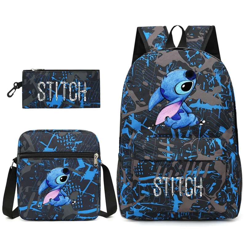 MINISO Disney Stitch Kids Backpack Cartoon Stitch Print Kindergarten Pencil Case Boy Girl Shoulder Bag Children Schoolbag Gift