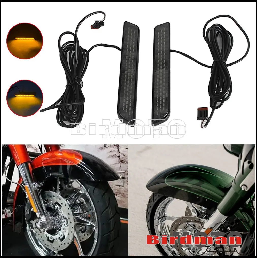 Luces de motocicleta para Harley Road Glide Road King Tri Glide 2014-later luces de señal de giro de horquilla delantera lámpara de circulación diurna lateral