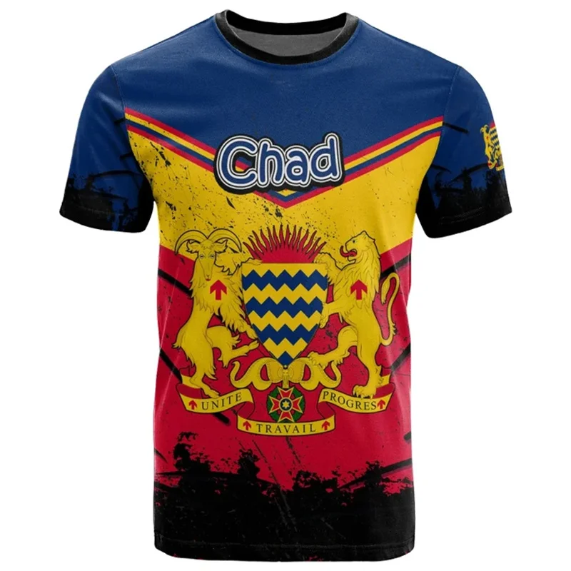 Chad Flag Map 3d Print T Shirt Islamic Republicof Chad Coat Of Arms Graphic Tee Shirts Fashion Mens Clothing Short Sleeves Tops‎