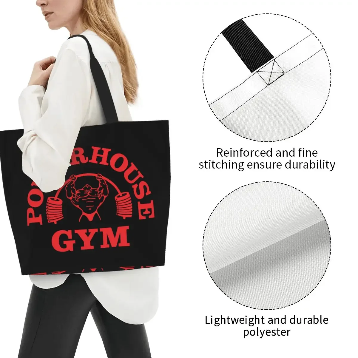 Bolso de compras de lona para mujer, bolsa de hombro lavable para Fitness, musculación, compras, gimnasio