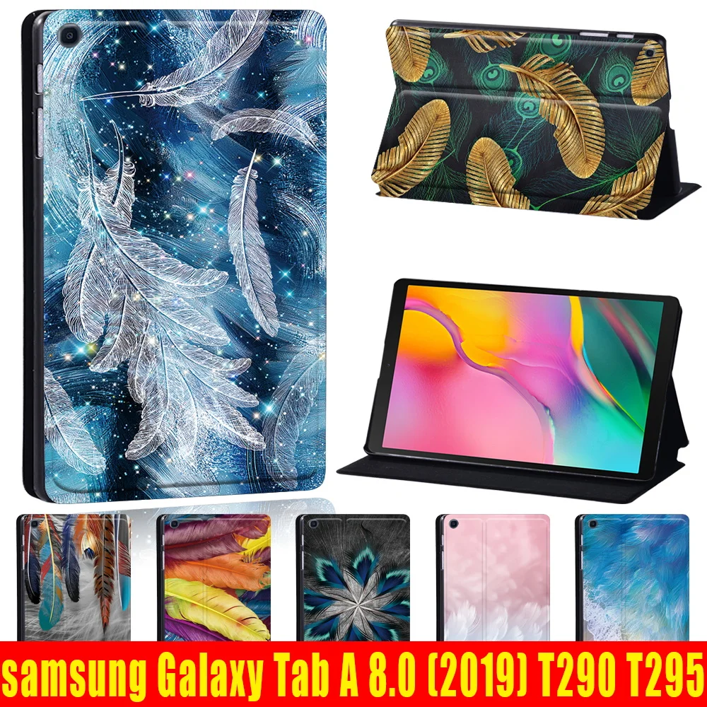 Tablet Cover Case for Samsung Galaxy Tab  A8 10.5 (2022) /2019 T290/T295 8 Inch - Feather Pattern Flip Leather Stand Cover Case